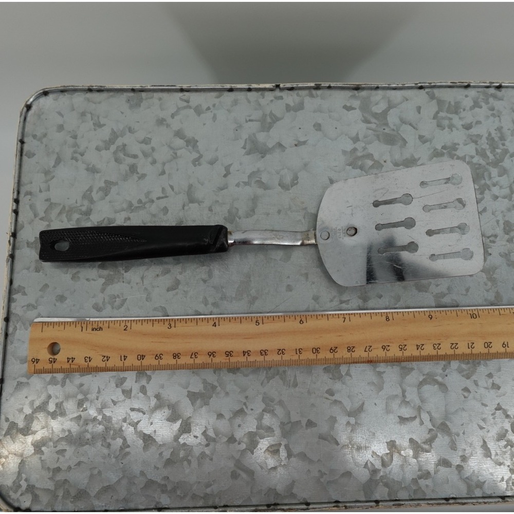 Vintage EKCO USA Key Hole Turner Slotted Spatula Black‎ Handle 9.5 Inch